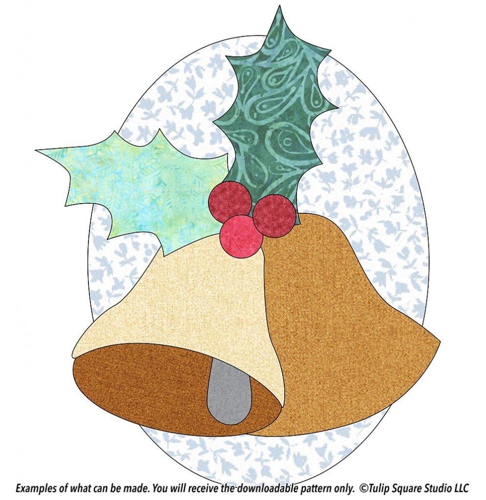 free christmas appliqué pattern - bells and holly - tulipsquare